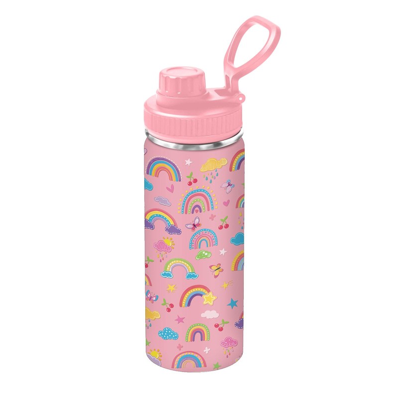 Rainbow 18oz Water Bottle, with 2 Lids Handle, Insulated Travel
