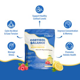 Cortisol Calm Powdered Drink Mix with Magnesium Glycinate, L-Theanine, Vitamins, and Ashwagandha for Relaxation & Focus | Adaptogenic Drink & Cortisol Support | 30 Packets (Raspberry & Lemon Flavor)