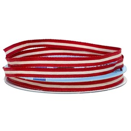 3/8" X 25 Yards Narrow Center Stripe Natural Ribbon - Natural, Red - Roll 1