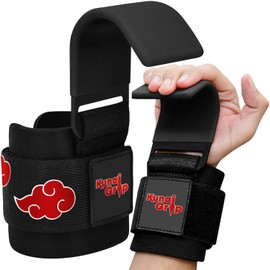 Kunaigrip Anime Weight Lifting Hooks (Pair) with Heavy Duty Wrist Straps for Men and Women - Ultimate Grip Support for Deadlifts, Pull Ups, Powerlifting, Shrugs and More