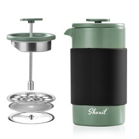 shoxil French Press – 350ml Stainless Steel Coffee Press, 2 Cup Cafetiere for Ground Coffee, Portable French Press