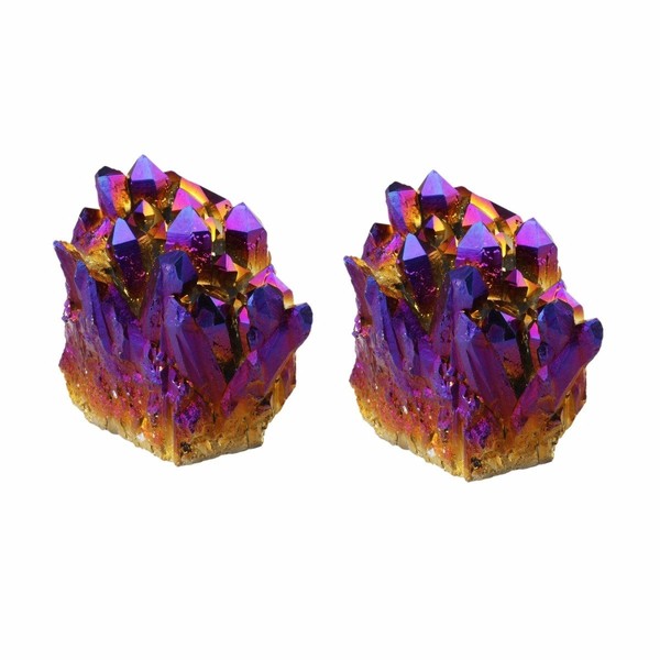 Shanxing Pack of 2 Irregular Natural Quartz Crystal Titanium Coated Gemstone Crystal Quartz Drusy Cluster Decoration
