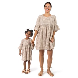 Modern Moments by Gerber Baby Girls' Toddler Mommy and Me Gauze Dress, Tan Floral, 2T