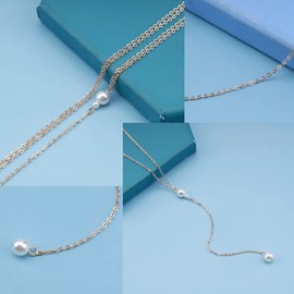 TseenYi Pearl Backdrop Necklace Body Chain Boho Pearl Dangle Tassel Back Necklace Summer Wedding Jewellery for Women and Girls (Gold 1 Piece)