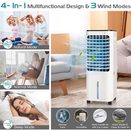 KOTEK 4 in 1 Evaporative Air Cooler W/Fan, Humidifier, Purifier, Cooling, Portable Cooler Fan W/ 4 Modes, 3 Speeds, 120° Oscillation, 0-7.5H Timer, 12L Watertank, Remote Control, 4 Icebox