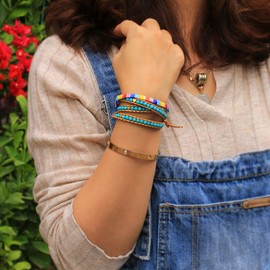 C·QUAN CHI Tila Bead Bracelet Women Strand Bracelet Flat Bead Bracelet Handmade Stack Friendship Bracelet 08F