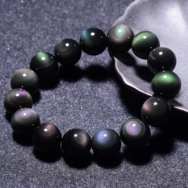 Unbranded Natural Rainbow Obsidian Beads Crystal Healing Reiki Protection Stretch Bracelet