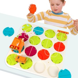 AUAUY Road Builder Puzzle Board Game, STEM Activity Maze Board Games, Big Board Tabletop Game Car, Brain Logic Kids Toy For Multiplayer & Family, Educational Gifts for Boys Girls 4-8 Years（School bus）