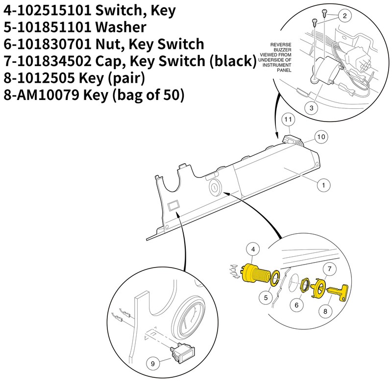 WHITE HAND Golf Cart Ignition Switch with 2 Keys 4
