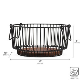 Gourmet Basics by Mikasa Ashford Wire Basket with Mango Wood Base, Black