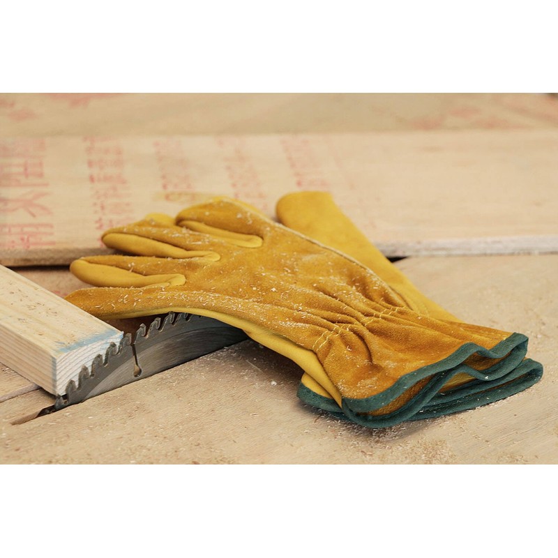 OZERO Leather Work Gloves Flex Grip Tough Cowhide Gardening Glove