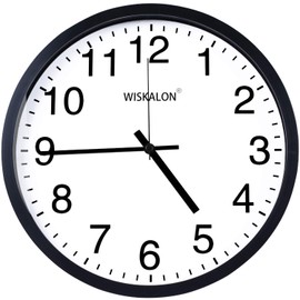 WISKALON 10 inch Wall Clock,Silent Non-Ticking Elegant Black Frame Wall Clock,Classic Digital Wall Clock with Glass,Battery Operated Round Wall Clock,Easy to Read Home/Office/School White Wall Clock