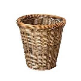 Darthome Antique Wash Round Paper Bin 28x28cm Willow Wicker Brown Rustic Home Office Waste Basket