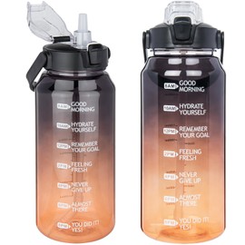 DEARRAY Tritan Water Bottle with Straw and Time Marking, 2 Litres, BPA-Free, Motivational Water Bottle with Time, Large Sports Bottle for Gym, Fitness, Hiking