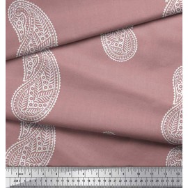 Soimoi Pink Cotton Jersey Fabric Paisley Block Print Fabric BTY 58 Inch Wide