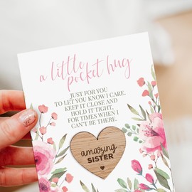 Sister Little Pocket Hug Token with Pink Floral Postcard - Thinking Of You Miss You Gift (Amazing Sister)