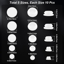 GORGECRAFT 50Pcs 5 Sizes Silicone Hole Plug White Rubber Tapered Round Waterproof Button Tube End Caps Cover Soft Flexible Reusable Stopper Inserts Fit for Bathtub Furniture Bottle 0.2-0.4 Inch Hole