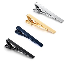 Bekecidi 4 Pieces Tie Clips, Men's Tie Bar Clips, Classic Tie Clips, Tie Pins Set, for Wedding, Party, Meeting (4 Colors)