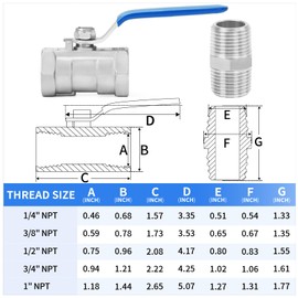 ChillWaves 304 Stainless steel 1 PC Type Ball Valve，3/8" NPT Female Standard Port with Hex Nipple(2-SET)