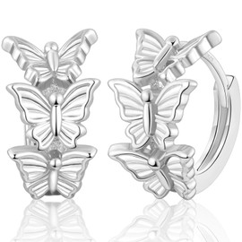 MASOP Butterfly Earrings Silver/Gold Small 9 mm Hoop Earrings Gold-Plated Butterfly Gifts Butterfly for Women Girls Children Girlfriend Delicate Bow Bows Lightweight Huggie, Silver