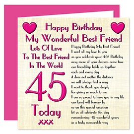 Best Friend 45th Happy Birthday Card - Lots Of Love To The Best Friend In The World - 45 Today