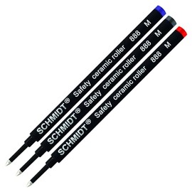 Schmidt 888 M Safety Ceramic Rollerball Refill - Black, Blue & Red Ink (Medium Tip 0.7mm) - Pack of 3