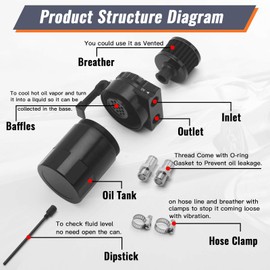 muge racing 400ml Oil Catch Can Kit Universal for Cars/Trucks, Baffled Aluminum Reservoir with Breather Filter & Accessories, 3/8" Fuel Line Included, Fits 5.7 Hemi/5.3 Silverado and More, Black