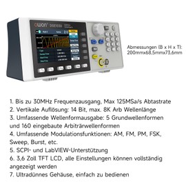 OWON Waveform Generator,30MHz Bandwidth, 125MSa/s Sampling Rate, 14 bits Vertical Resolution, 8K Waveform Length,5 Basic Waveforms, and 160 built-in Arbitrary Waveforms, with 3.6IN LCD Display DGE1030