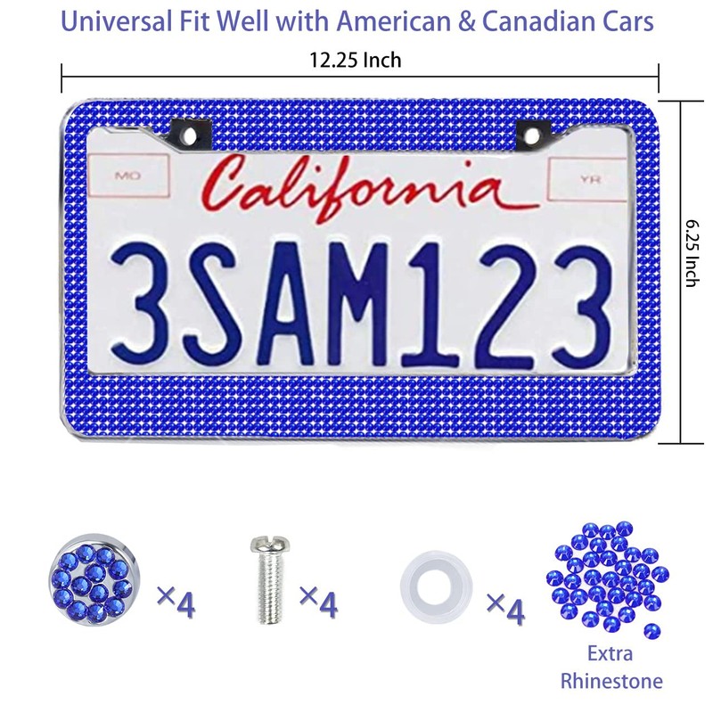 Gioyonil 2 Pack License Plate Frames: Stainless Steel Handcrafted Sapphire