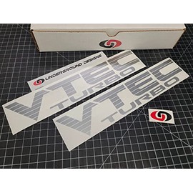 VTEC 12" Fat Blinds Decals (2-Pack) Racing Enfine Stickers fits Honda Civic Si R RSX Select DOHC SOHC or Turbo and Color: (Turbo, Metallic Silver)