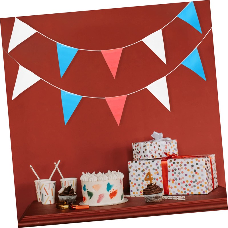 jojofuny July Patriotic Bunting Banner Red Triangular Flags for Independence