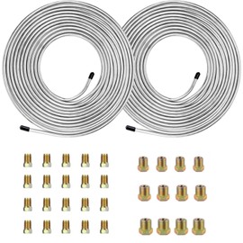 2 Sets 3/16 Brake Line 25 ft Copper Nickel Tubing, Stainless Steel Brake Line Clamps Repair Kit With 32 Fitting-Sliver