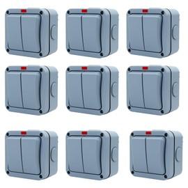 Outdoor Light Switch, USUPERINK 2 Gang 2 Way SPDT, IP66 Waterproof Exterior Electrical Switch, 15A 110-250V Wall Mounted Weatherproof Double for Garden, Patio, Pool, Balcony,9PCS