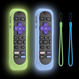 Silicone Remote Case Cover for Roku Ultra 2024/ Roku Pro/TCL/Hisense Voice Remote Control,Shockproof Washable Roku Rmote Cover with Lanyard (Glowblue+Glowgreen)