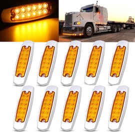 liteball 6.4in LED Amber/Yellow Side Marker Lights,12V Chrome Plated Trailler Clearance Marker Lights,Front Rear Signal Indicator Courtesy Light for Truck Pickup RV Night Driving(10PCS)