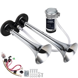 FARBIN Car Horn 12V 150db Super Loud Air Horn, Chrome Zinc Dual Trumpet Air Horns, Truck Horn with Compressor and Wire Harness, for Any 12V Vehicles