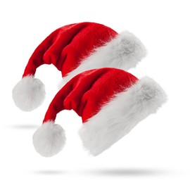 Jsdoin Adult Santa Hat, 2 Pack Christmas Hat for Adults Unisex Classic Velvet Comfort Extra Xmas Holiday Hat Thicken Santa Claus Fancy Dress Accessory for Christmas New Year Party Supplies（Adults）