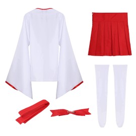 [TOKYO GOODS MARKET] [Kyu Ribon] Large Size Mini Length Shrine Miko's White Knee High Set Kimono Cosplay (S)