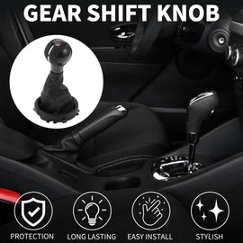 TUCKBOLD 6 Speed Manual Gear Shifter Knob W/Cover for Mini Cooper F55 F56 Hatchback | Gearbox Stick Shifter Lever Knob Black Red Plastic Faux Leather 1 Pcs