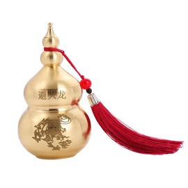 JZSMY Feng Shui Chinese Brass Hu Lou Pumpkin Statue Home Decoration Table Bookshelf Ornaments Lucky Guard Figure Happy Hu Lu Decoration Retro Wu Lou Lucky Amulet (Red)