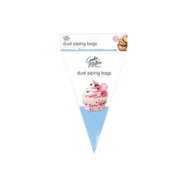 Pink & White Plastic Dual Piping Icing Bags, Pack of 10 (30 cm x 28.5 cm) - Pipe Two Colours at Once, Ideal for Home Baking & Professional Use