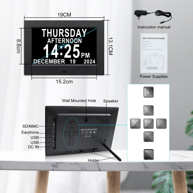 Johnziny Digital Day Clock 7 Inch,Calendar Clock,Dementia Clocks for Seniors,Clock