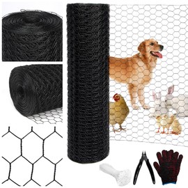 Wirewonders Black 19GA Chicken Wire 24inx150ft, Chicken Wire Fencing, Garden Fence, Metal Poultry Wire Netting, Galvanized PVC Coated Mesh for Animal/Rabbit/Floral/Chicken Coop/DIY Projects.