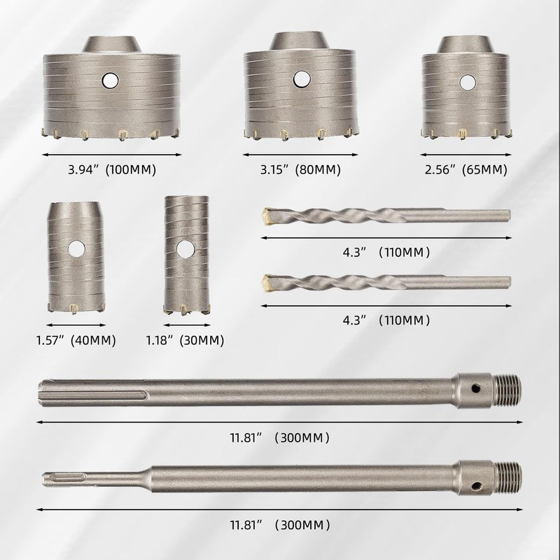 RENYU 9PCS Concrete Hole Saw Kit with SDS Plus &