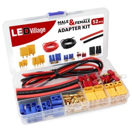 Ledvillage 52pcs T-Plug / XT60 / EC3 Male & Female Plug Adapter Connectors Kit 14 AWG Silicone Wire and Heat Shrink Tubing for RC Lipo Battery Accessories ESC Motor