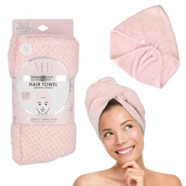 Expressions - Toalla de pelo de microfibra en color rosa, 1 toalla de pelo súper suave y ultra absorbente, toalla de cuidado del cabello de lujo, toalla de secado suave para menos encrespamiento
