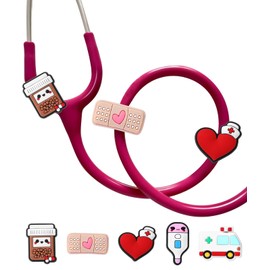 Plifal 5 Pieces Stethoscope Charm Tag for Nurse - Cute Heart Ambulance Stethoscope Charm Label for Littmann Funny Accessories, Present for Pediatric Doctor, Medical Worker, Nursing Graduation