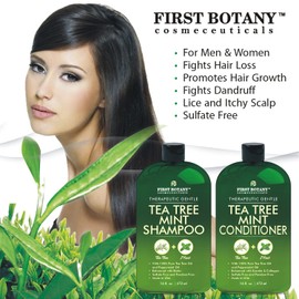First Botany Tea Tree Mint Shampoo & Conditioner for Men & Women - Pure Tea Tree & Peppermint Oil - Fights Hair Loss, Dandruff, Lice & Itchy Scalp, Promotes Hair Growth - Sulfate Free - 16 Fl Oz x 2