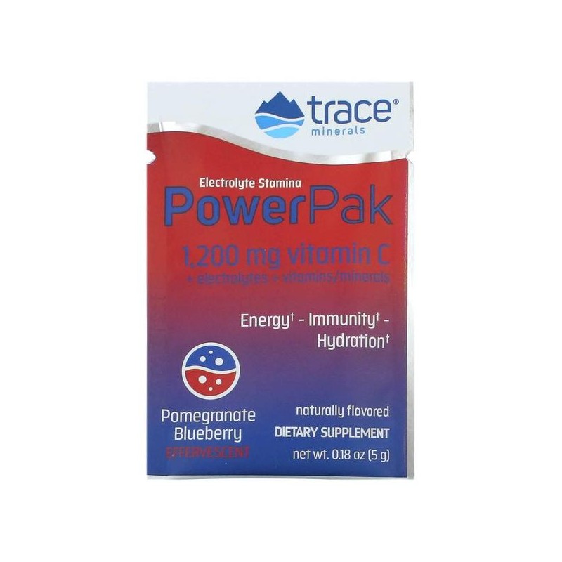 미국직구 Trace Minerals 트레이스미네랄 파워팩 1200mg 비타민C 석류 블루베리맛 5g