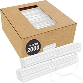 Bridas blancas para bolsas | Paquete de 2000 con caja dispensadora | Bridas de alambre recubiertas de 4 pulgadas reutilizables para bolsas de plástico